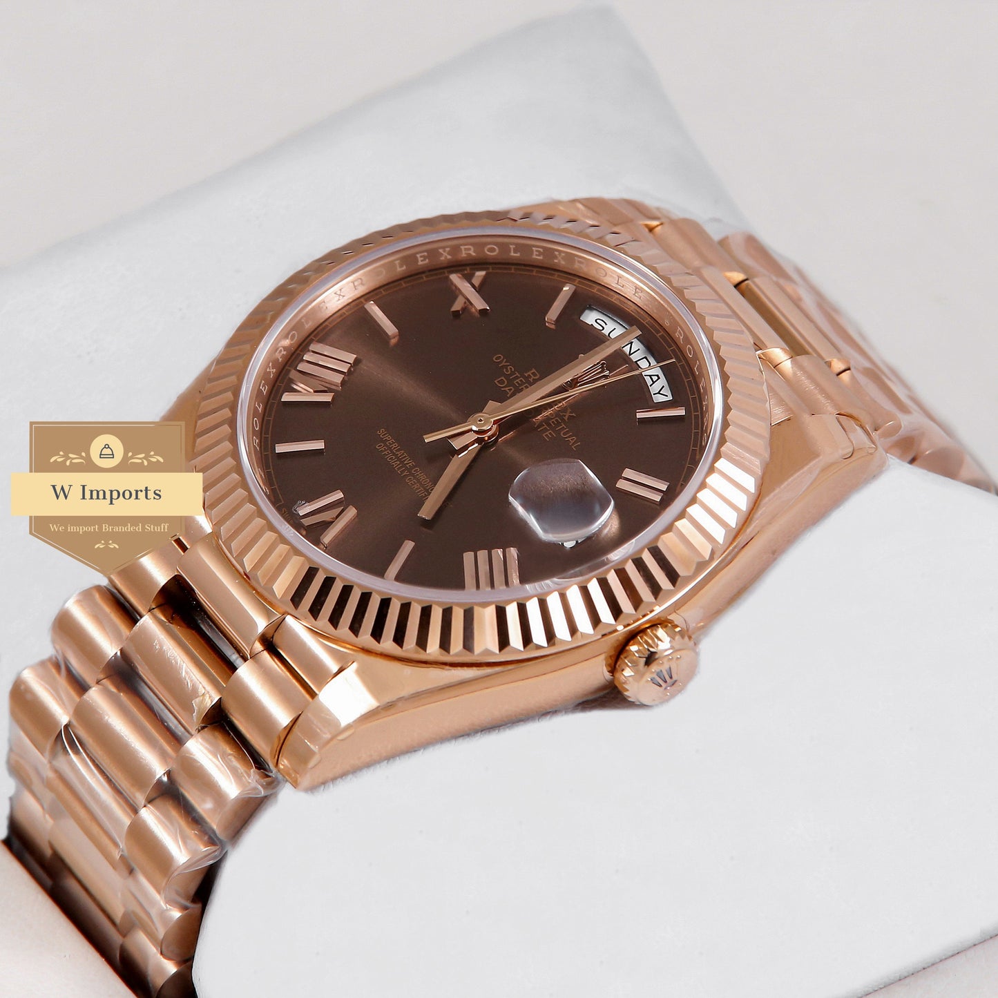 Latest Collection 40 Rose Gold With Chocolate Brown Dial & Roman Numerals Automatic Watch EW Made