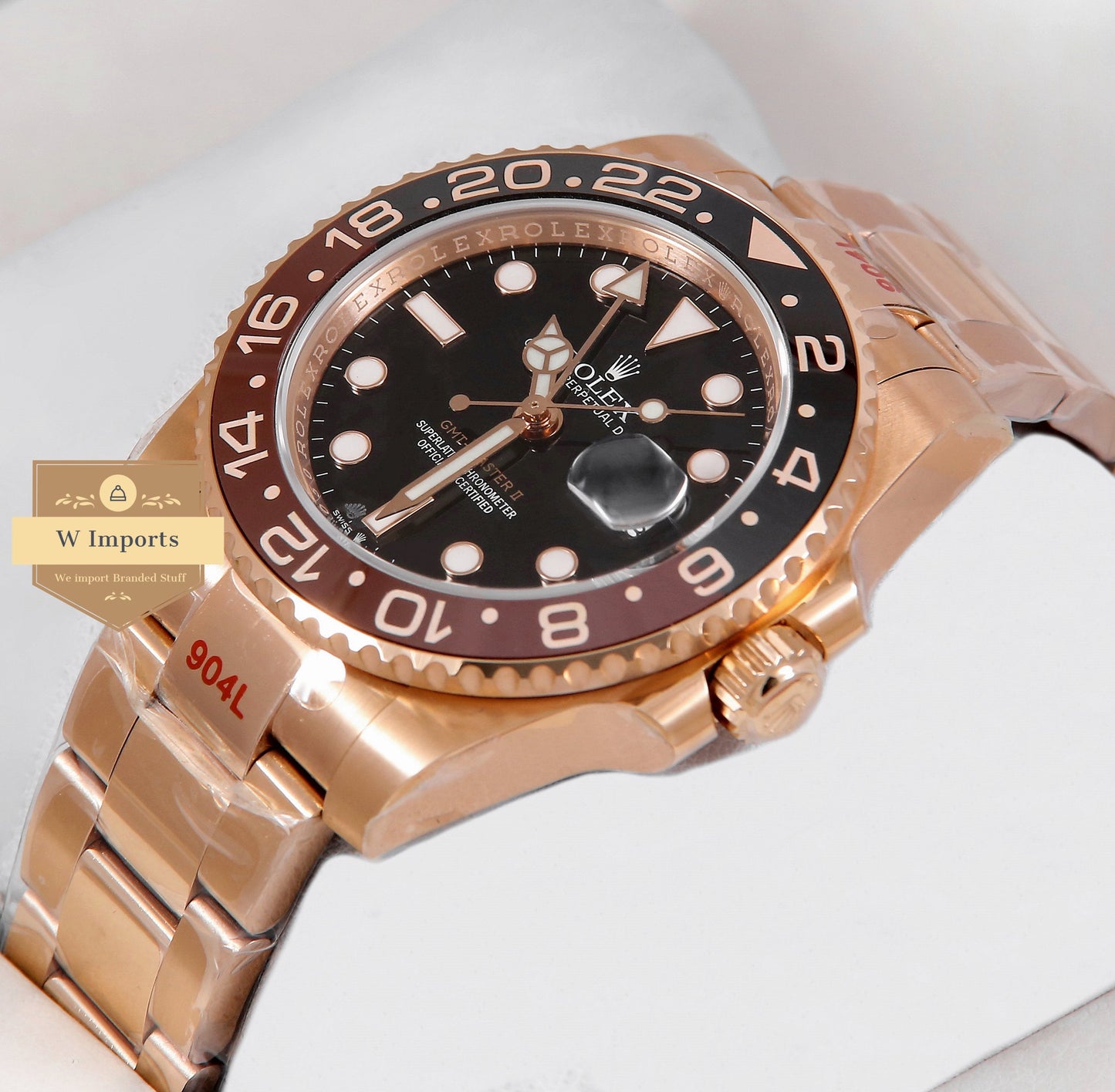 Latest Collection GMT 40 Rose Gold With Black Dial & Root Beer Bezel Automatic Watch EW Made