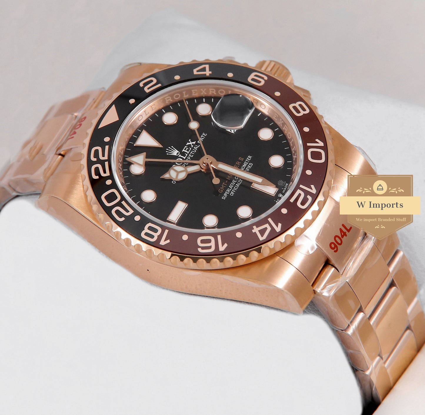 Latest Collection GMT 40 Rose Gold With Black Dial & Root Beer Bezel Automatic Watch EW Made