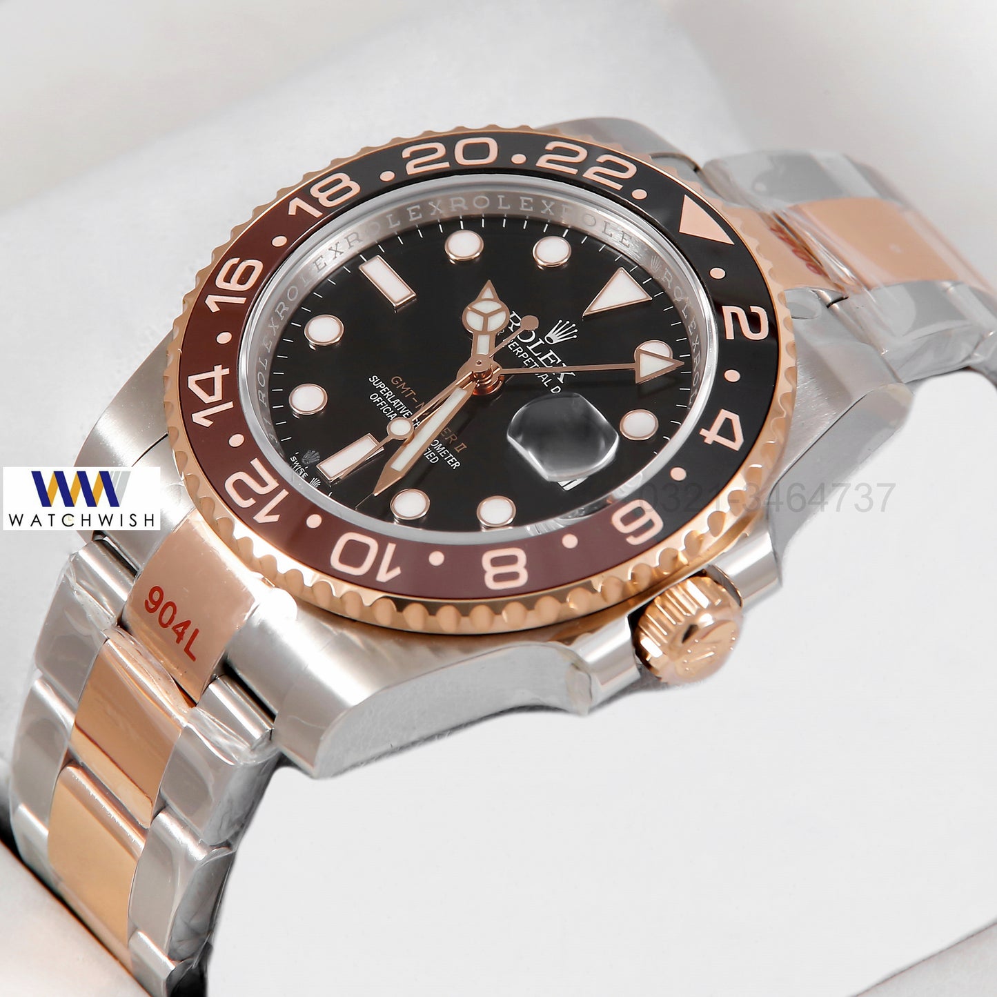 Latest Collection GMT 40 Two Tone Rose Gold With Black Dial & Root Beer Bezel Automatic Watch AR Made