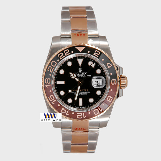 Latest Collection GMT 40 Two Tone Rose Gold With Black Dial & Root Beer Bezel Automatic Watch AR Made