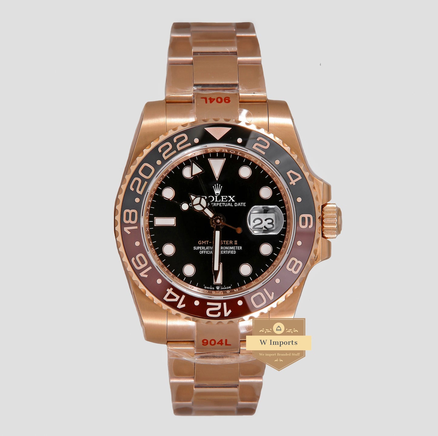 Latest Collection GMT 40 Rose Gold With Black Dial & Root Beer Bezel Automatic Watch EW Made