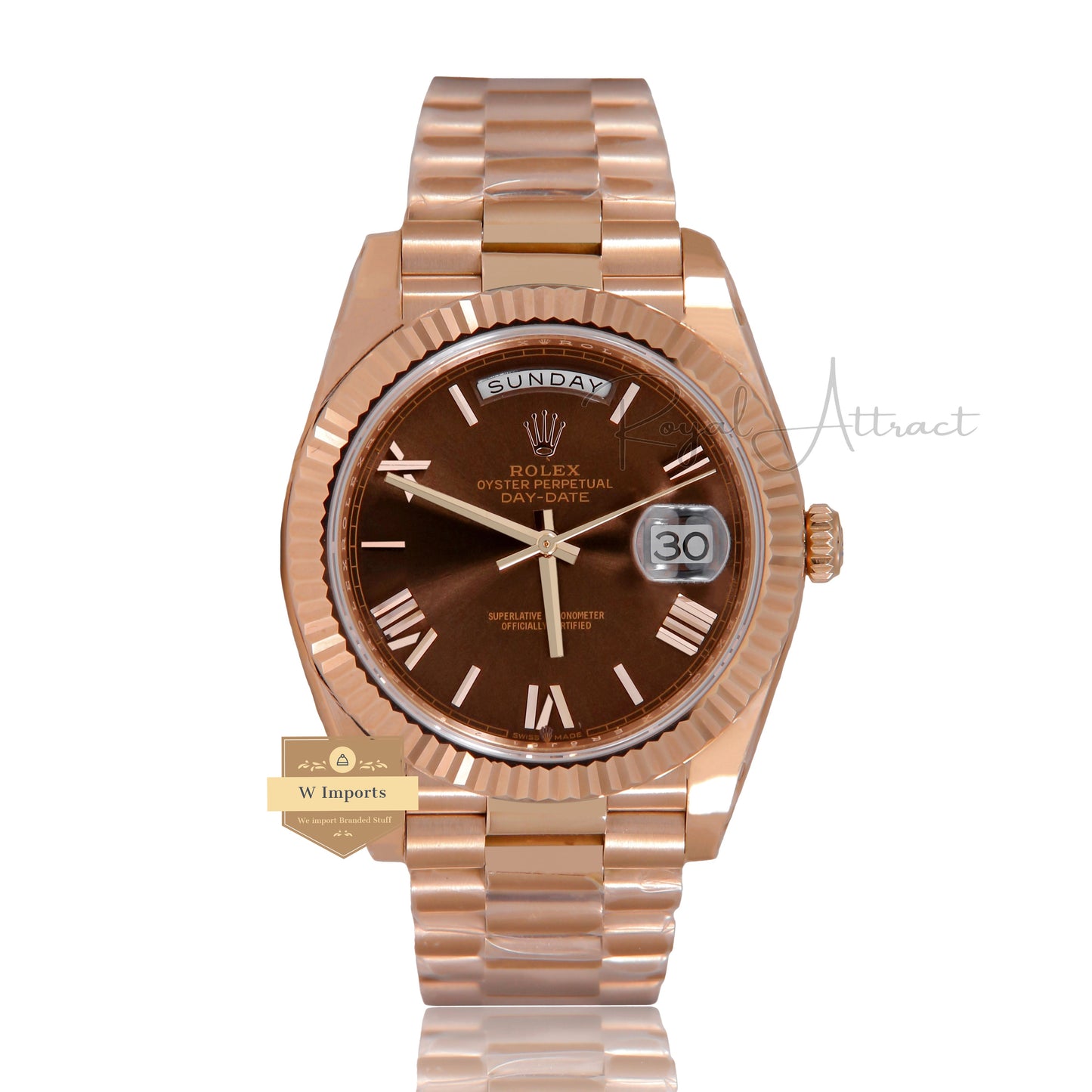 Latest Collection 40 Rose Gold With Chocolate Brown Dial & Roman Numerals Automatic Watch EW Made
