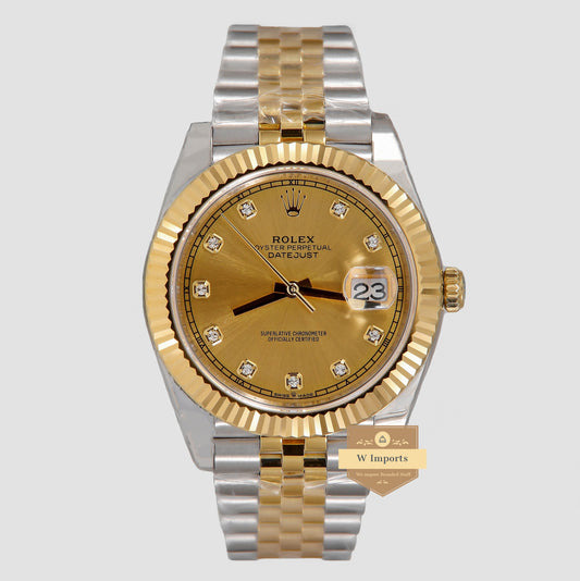 Latest Collection 41 Two Tone Yellow Gold With Dial & Stone Figure Automatic Watch EW Made