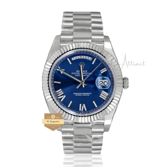 Latest Collection 40 Silver With Blue Dial & Roman Numerals Automatic Watch GS Made