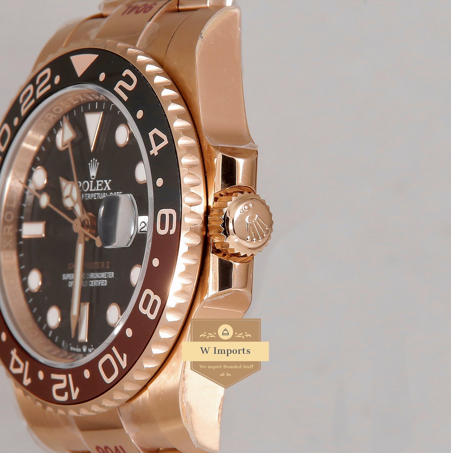 Latest Collection GMT 40 Rose Gold With Black Dial & Root Beer Bezel Automatic Watch EW Made