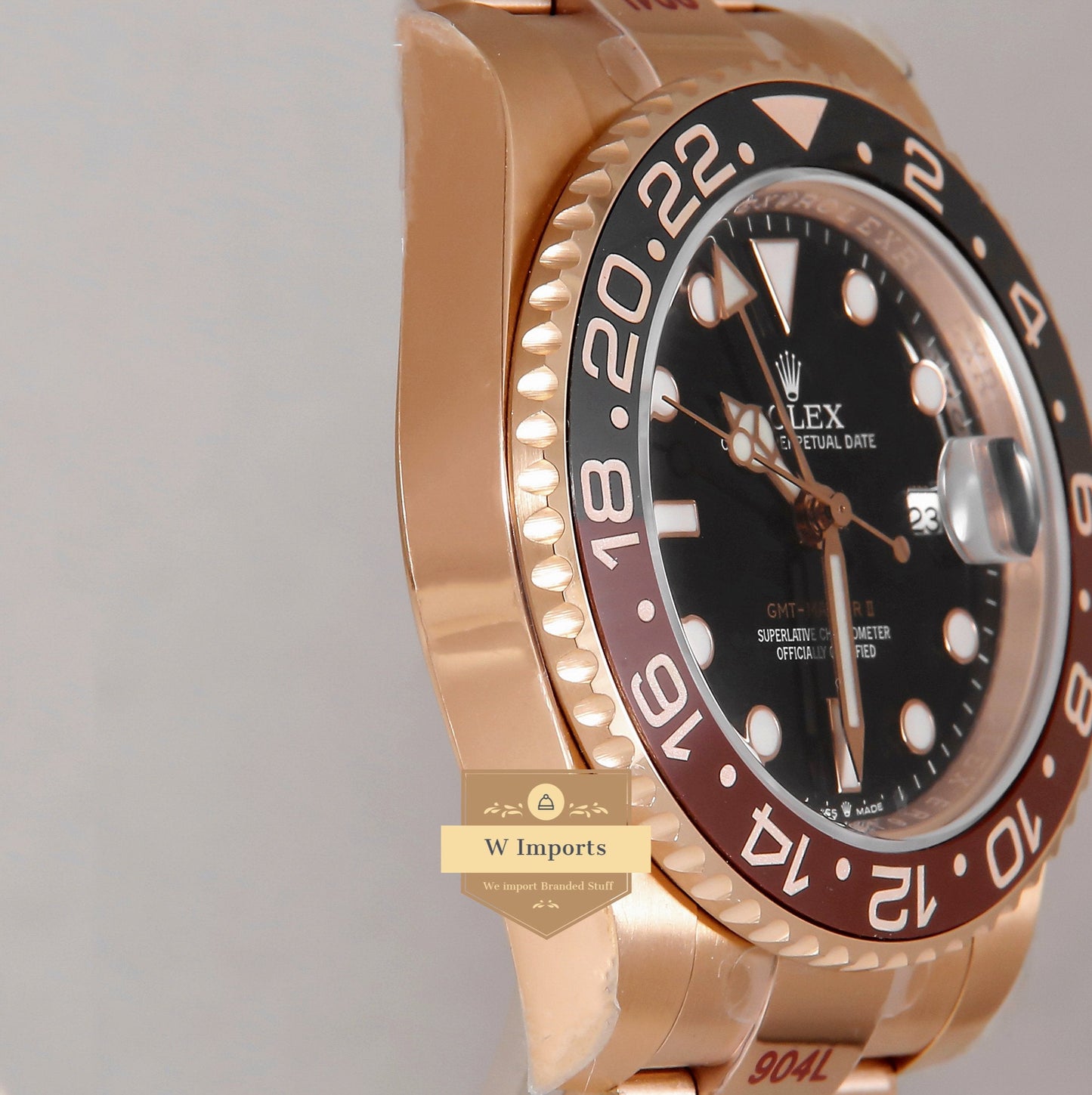 Latest Collection GMT 40 Rose Gold With Black Dial & Root Beer Bezel Automatic Watch EW Made