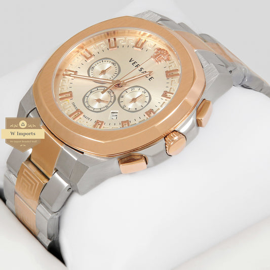 LATEST COLLECTION CHRONOGRAPH TWO TONE ROSE GOLD & SILVER STAINLESS STEEL WITH WHITE DIAL & GOLD INDEX