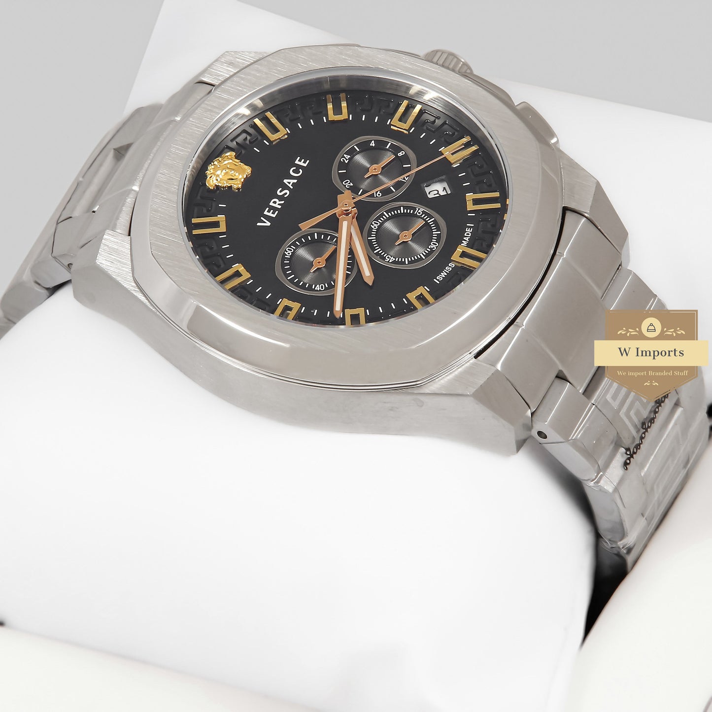 LATEST COLLECTION CHRONOGRAPH SILVER WITH BLACK DIAL CHAIN WATCH