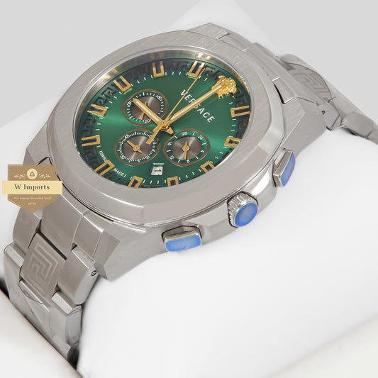 LATEST COLLECTION CHRONOGRAPH SILVER WITH GREEN DIAL CHAIN WATCH