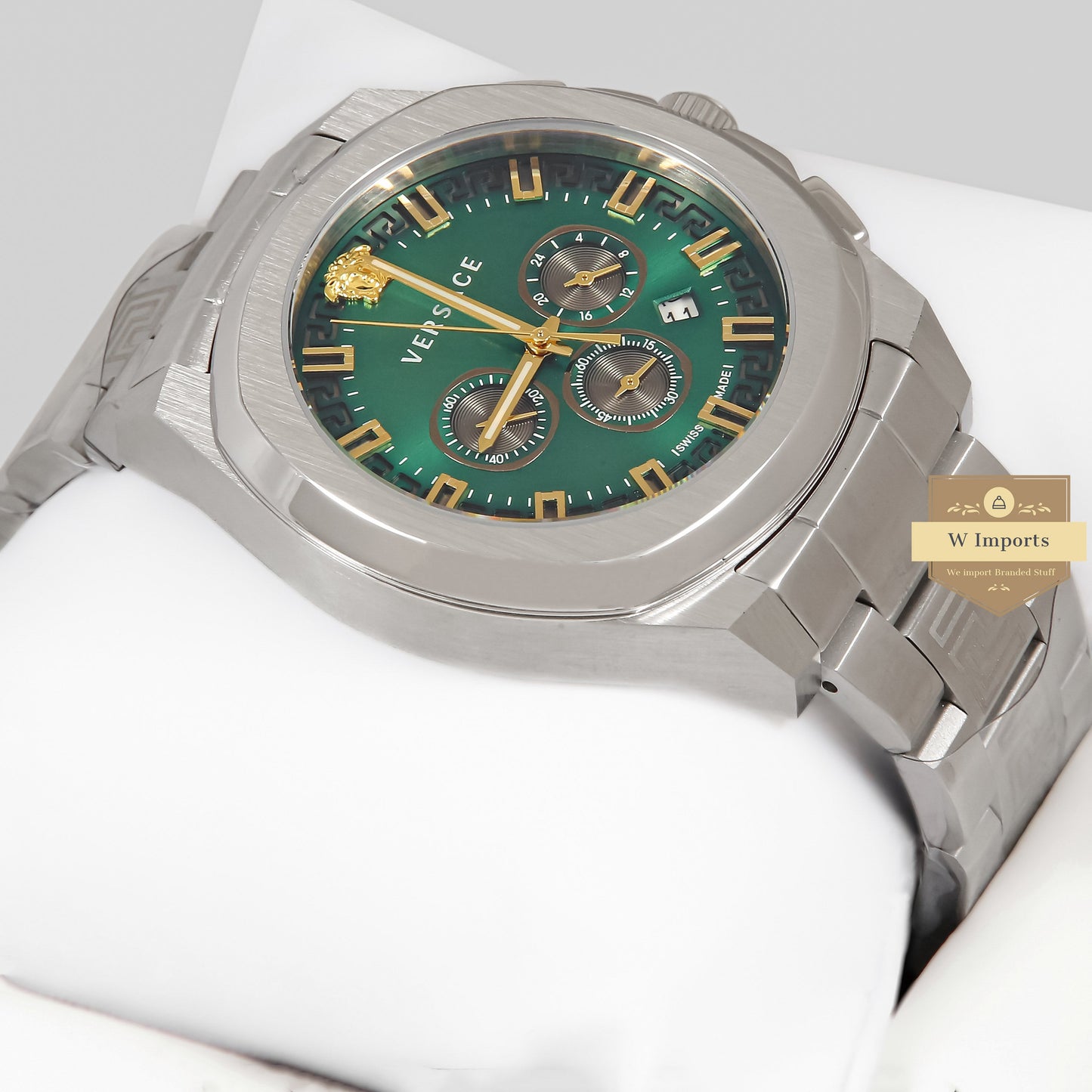 LATEST COLLECTION CHRONOGRAPH SILVER WITH GREEN DIAL CHAIN WATCH