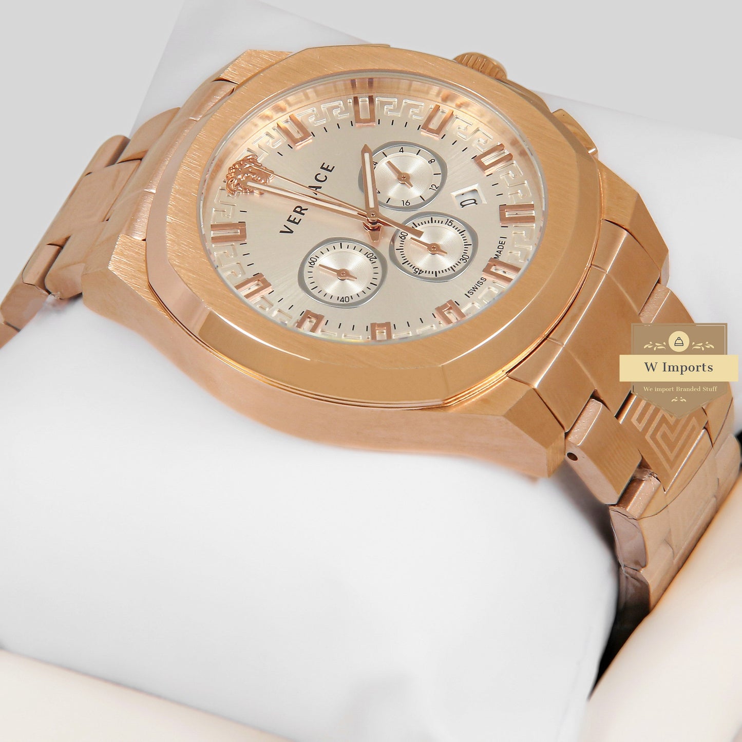 LATEST COLLECTION CHRONOGRAPH ROSE GOLD WITH WHITE DIAL CHAIN WATCH