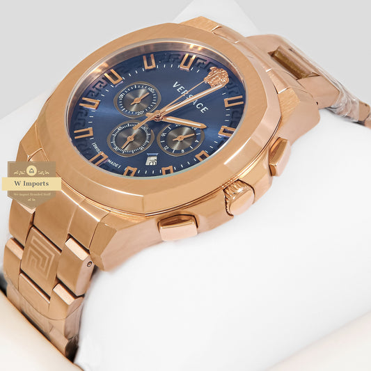LATEST COLLECTION CHRONOGRAPH ROSE GOLD WITH BLUE DIAL CHAIN WATCH