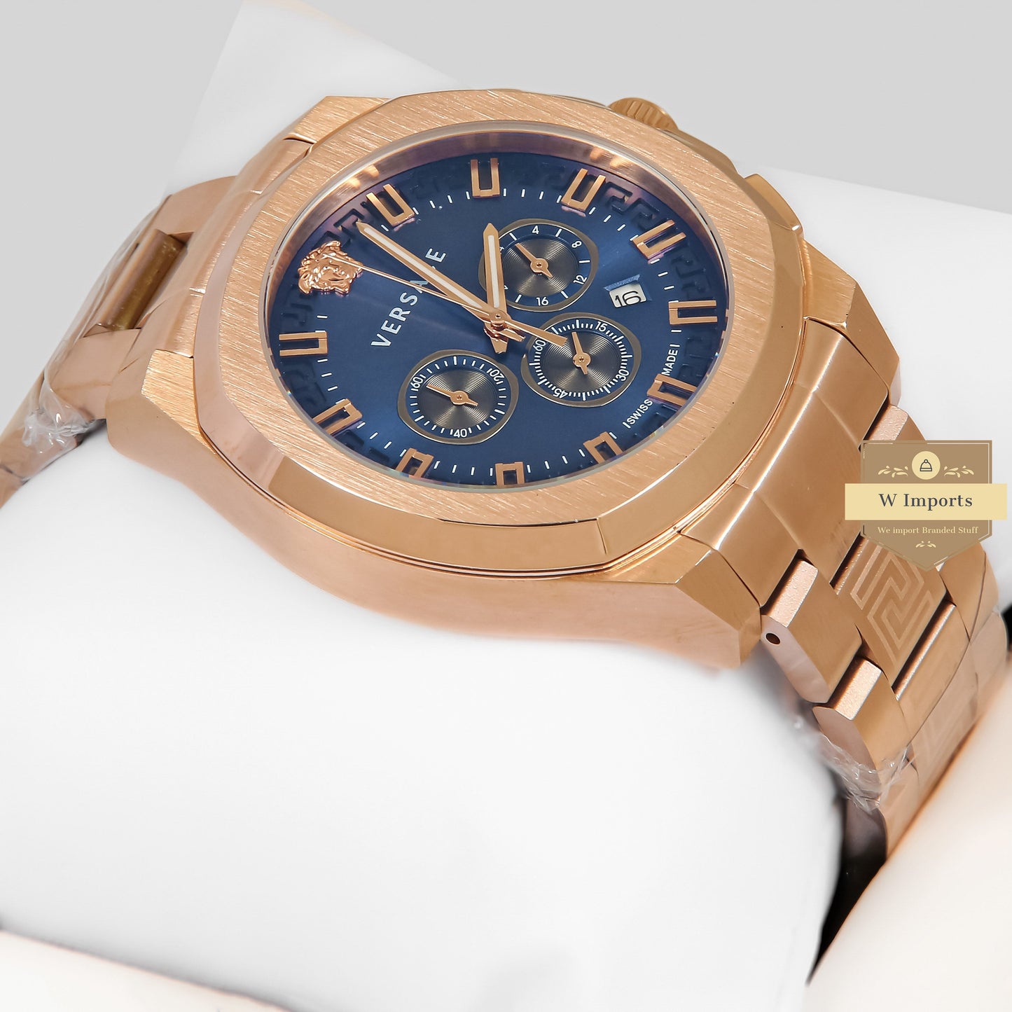 LATEST COLLECTION CHRONOGRAPH ROSE GOLD WITH BLUE DIAL CHAIN WATCH