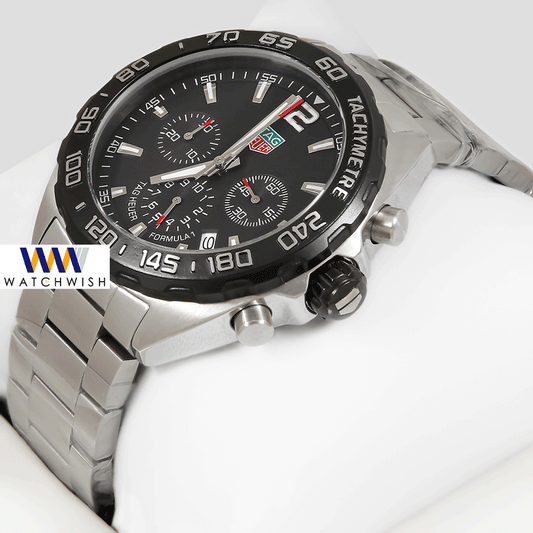 Latest Collection Chronograph Silver With Black Dial And Bezel