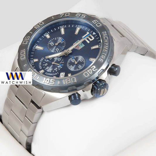 Latest Collection Chronograph Silver With Blue Dial And Bezel