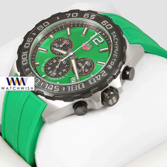 LATEST COLLECTION CHRONOGRAPH SILVER CASE WITH GREEN DIAL AND STRAP