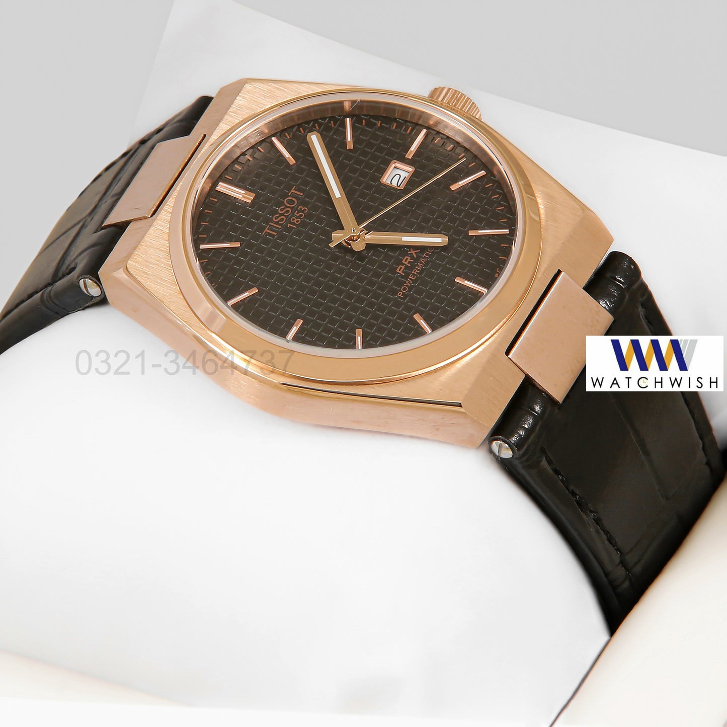LATEST COLLECTION PRX  ROSE GOLD CASE WITH BLACK DIAL & LEATHER STRAP