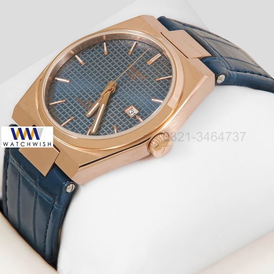 LATEST COLLECTION PRX ROSE GOLD CASE WITH BLUE DIAL & LEATHER STRAP