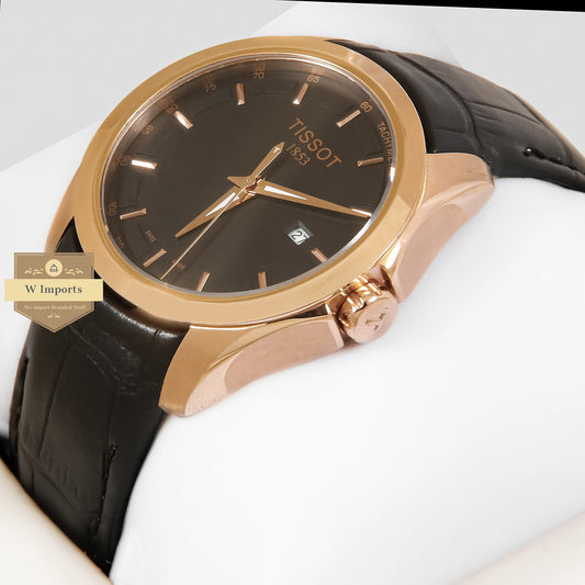 LATEST COLLECTION ROSE GOLD CASE WITH BLACK DIAL & LEATHER STRAP