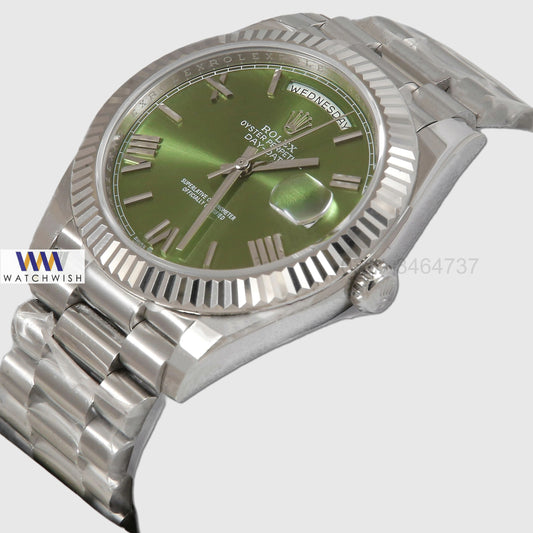 Latest Collection 40 Silver With Green Dial & Roman Numerals Automatic Watch Gs Made