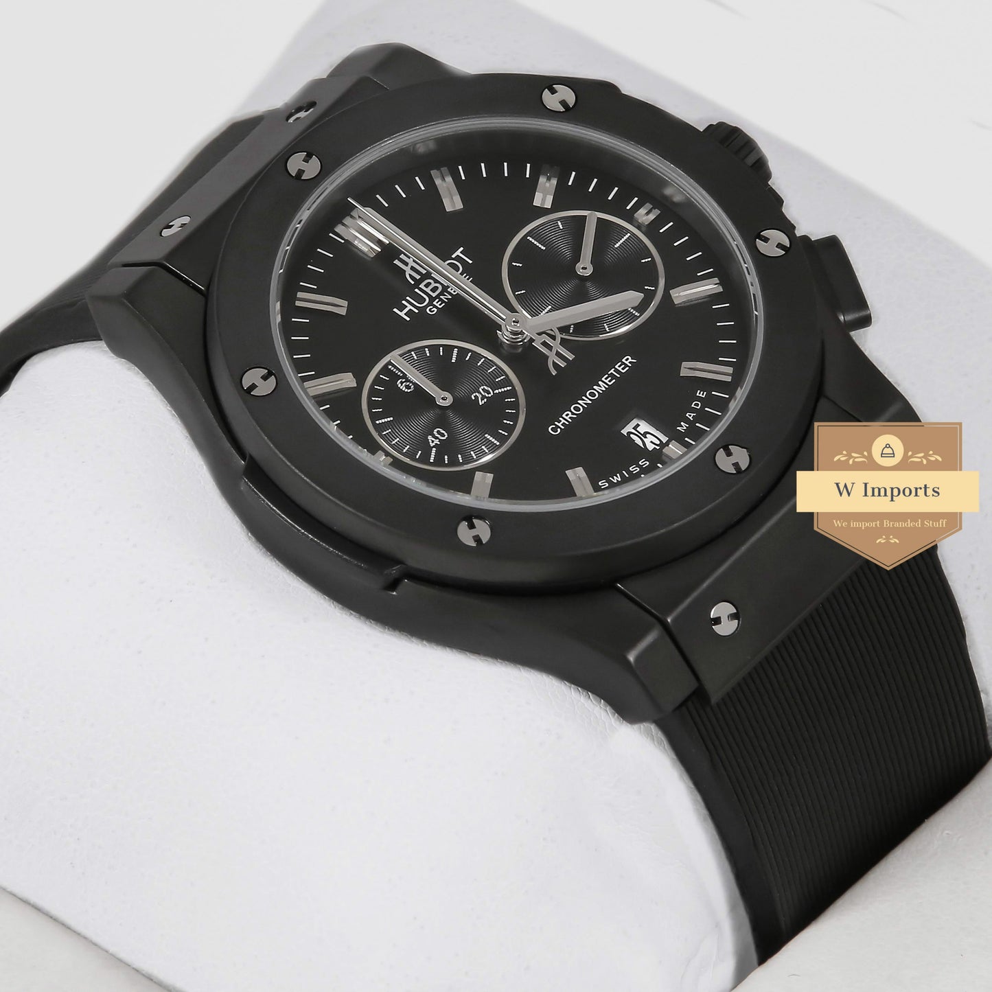 Latest Collection Chronograph Black Case With Black Dial & Black Rubber Strap