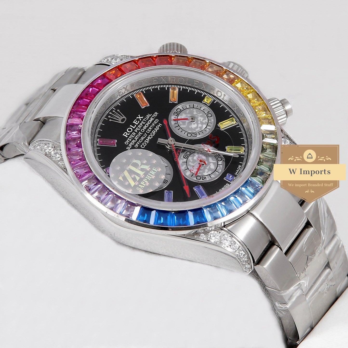 Latest Collection Chronograph  40 Rainbow Edition Silver With Black Dial ZR Factory