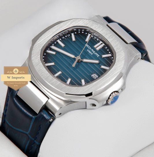 Latest Collection Silver Case With Blue Dial & Leather Strap