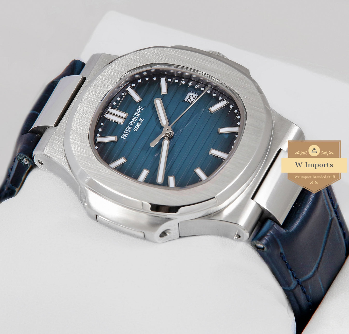 Latest Collection Silver Case With Blue Dial & Leather Strap