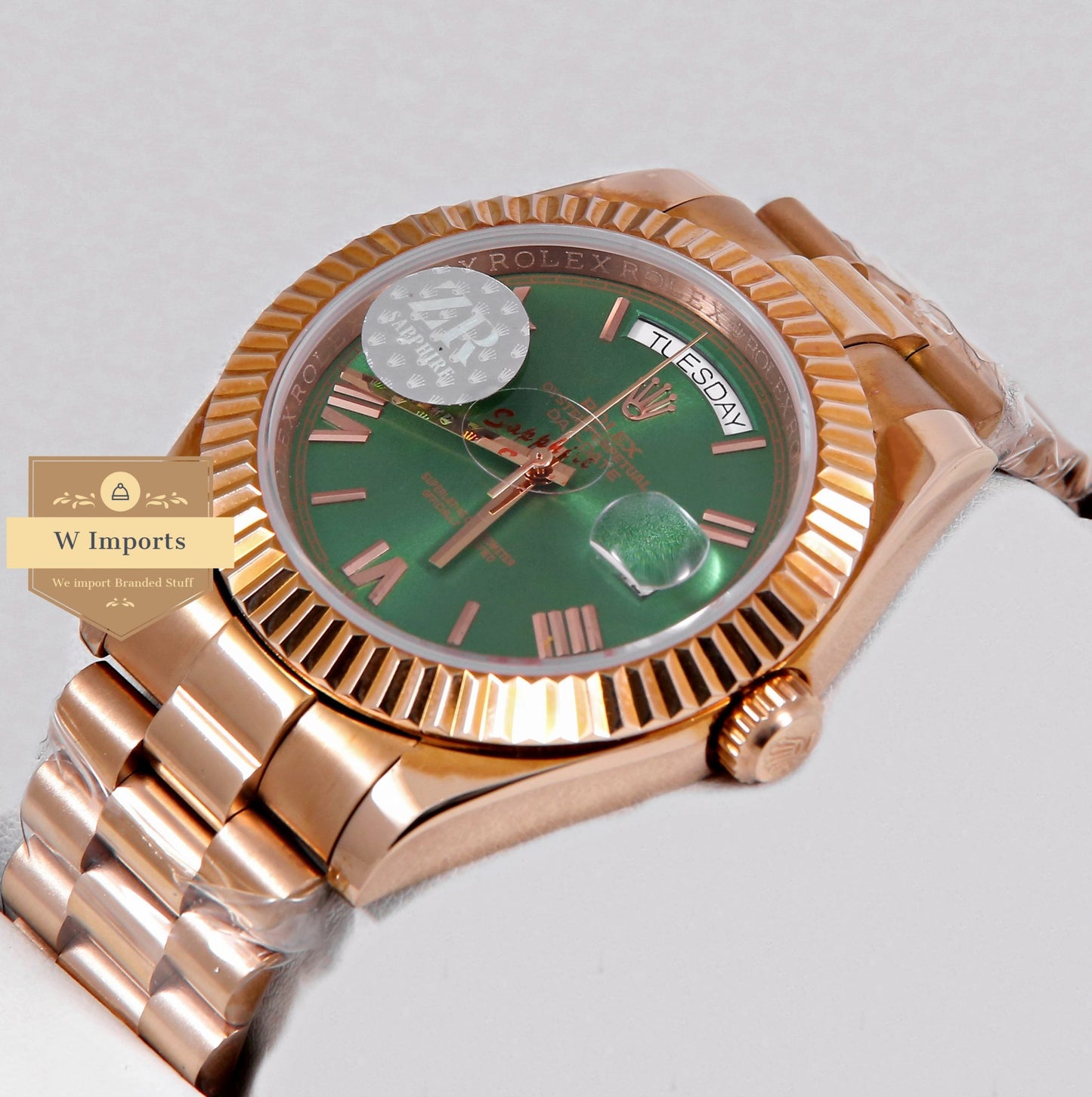 Latest Collection 40 Rose Gold With Green Dial Roman Numeral & Fluted Bezel ZR Factory