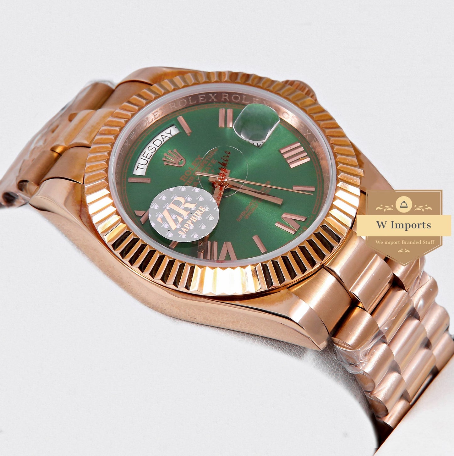 Latest Collection 40 Rose Gold With Green Dial Roman Numeral & Fluted Bezel ZR Factory