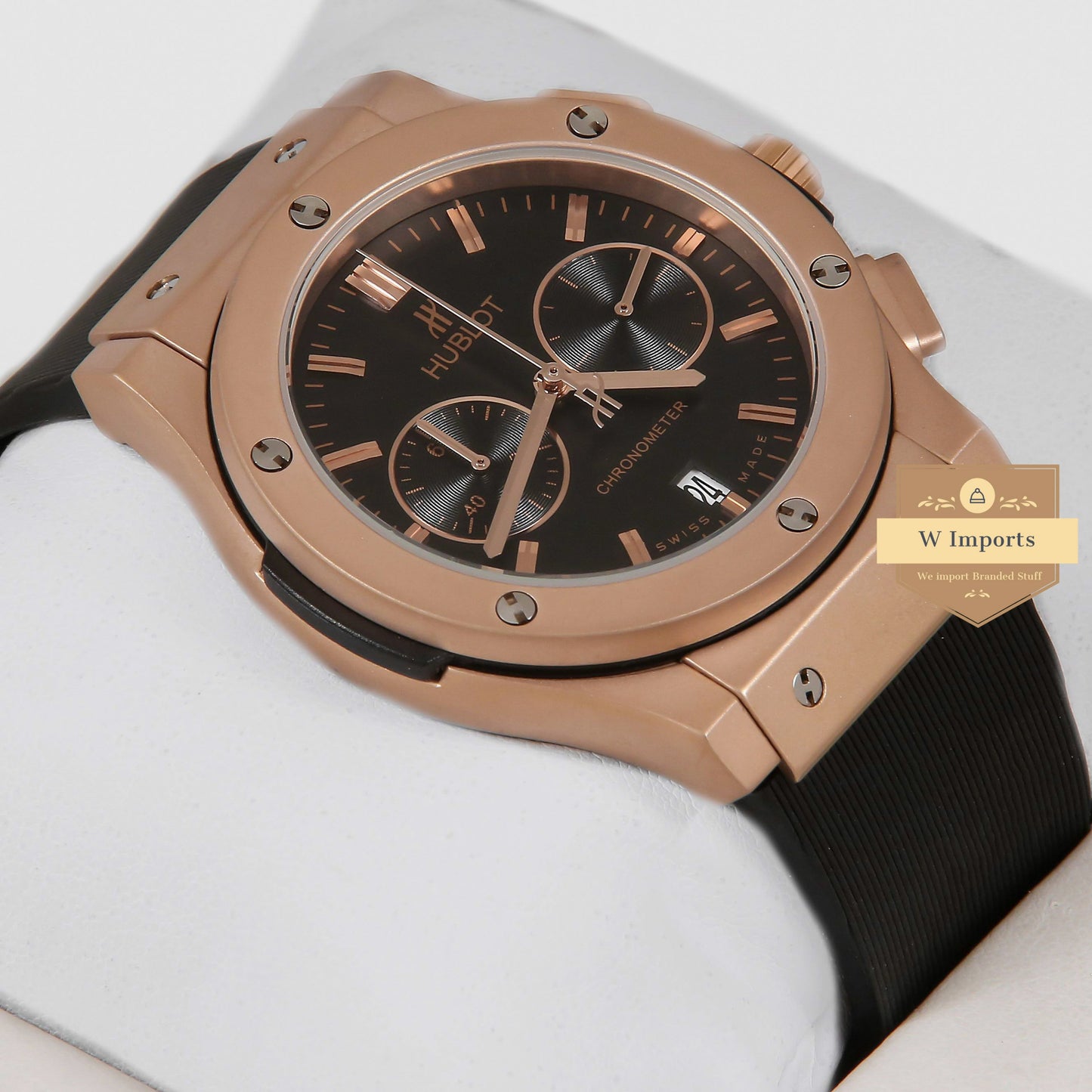 Latest Collection Chronograph Rose Gold Case With Black Dial & Rubber Strap