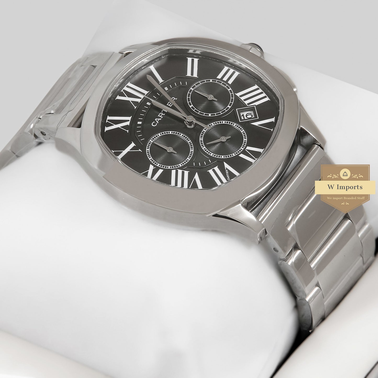 LATEST COLLECTION CHRONOGRAPH SILVER WITH BLACK DIAL CHAIN WATCH
