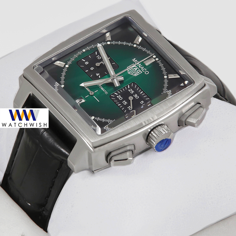 Latest Collection Chronograph Final Edition Silver Case With Green Dial & Black Leather Strap