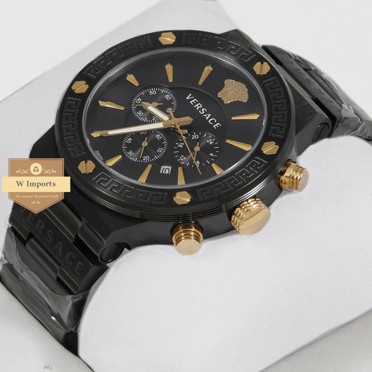 Latest Collection Chronograph All Black Stainless Steel With Black Dial & Gold Index