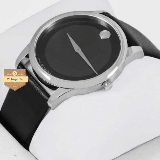Latest Collection Silver With Black Dial & Leather Strap