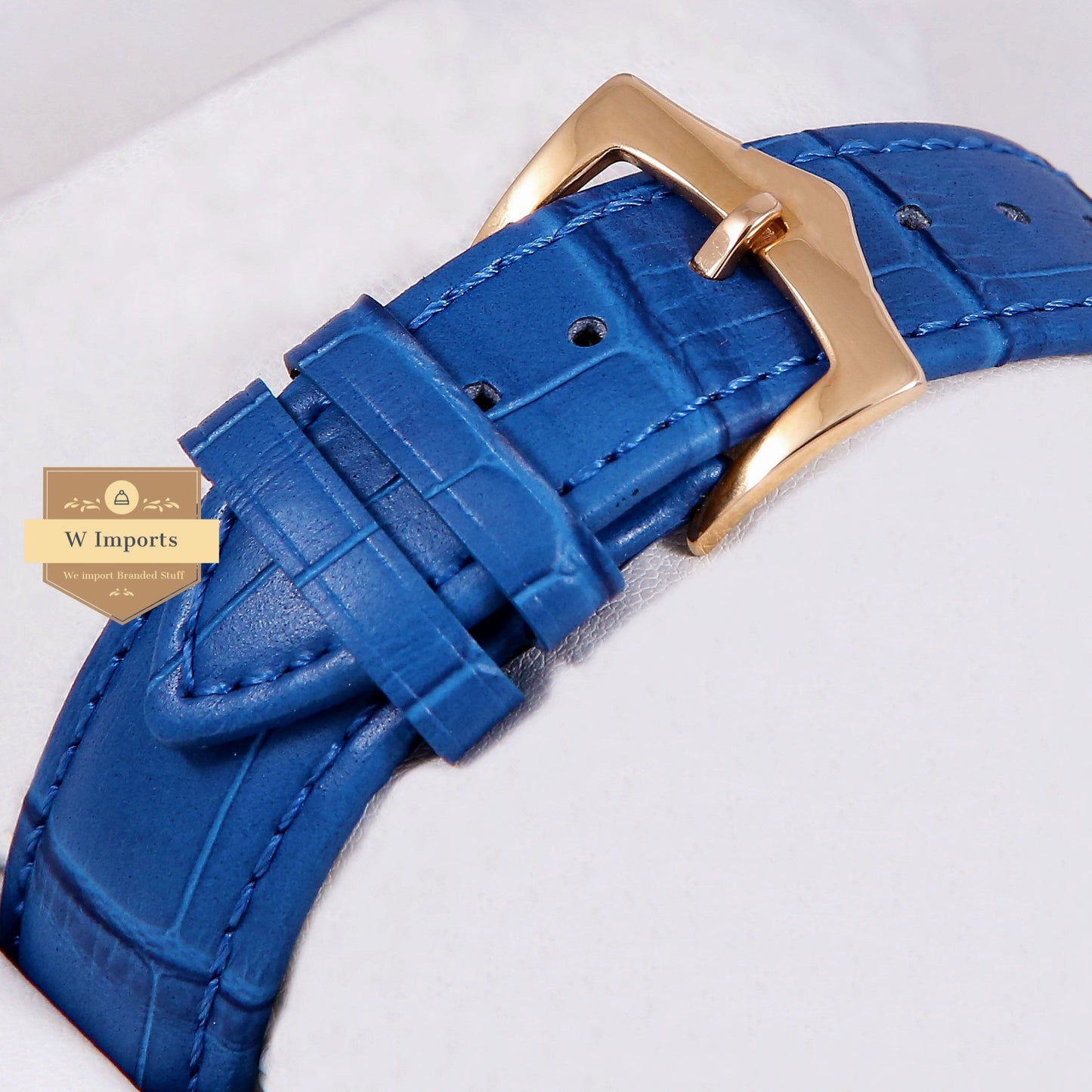 Latest Collection Chronograph Rose Gold Case With White Dial & Blue Leather Strap