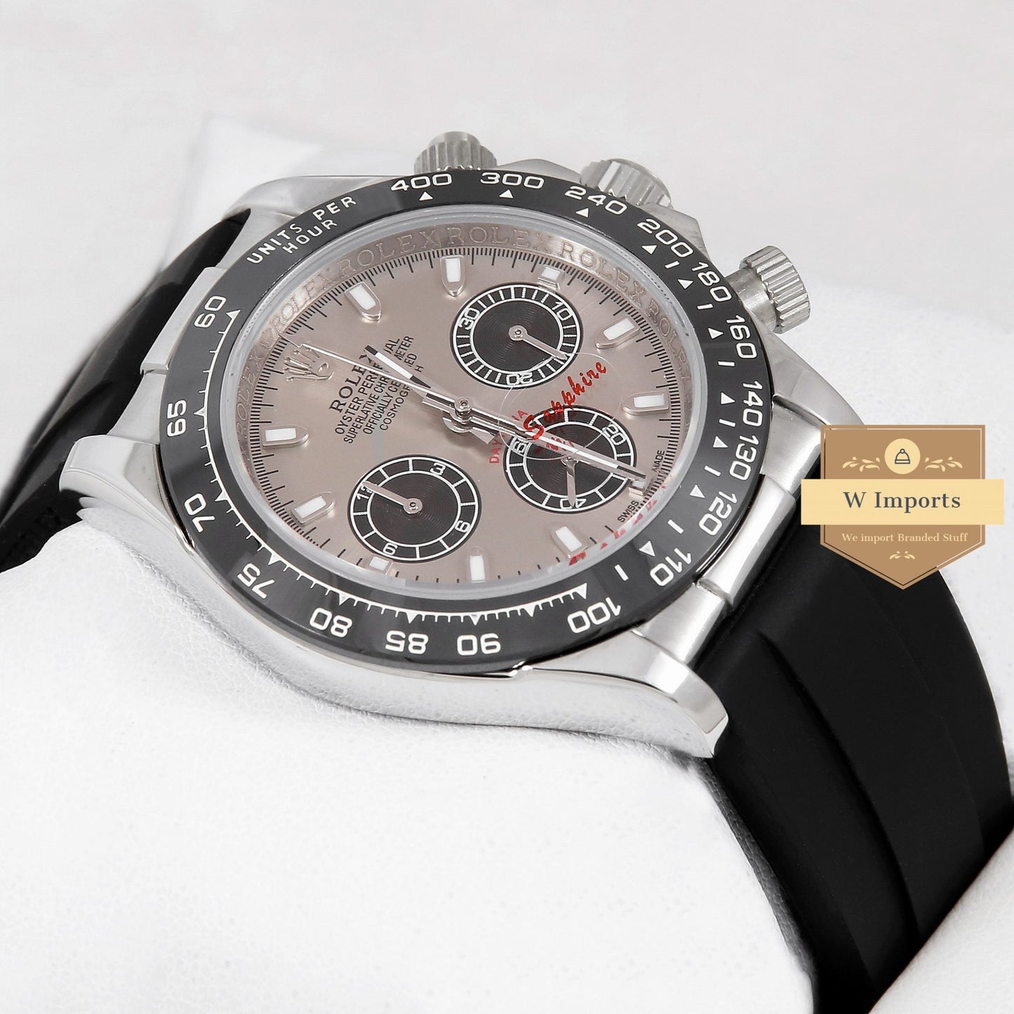 Latest Collection Chronograph 40 Silver Case With Ceramic Bezel Tortilla Dial & Black Rubber Strap ZR Factory