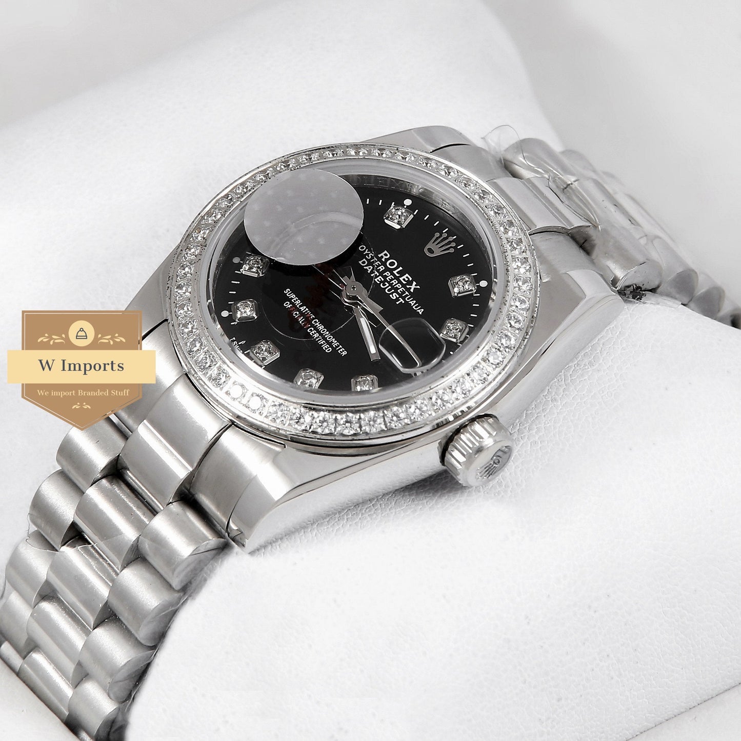 Latest Ladies Collection 31 Silver With Black Dial Stone Bezel Automatic Watch ZR Factory