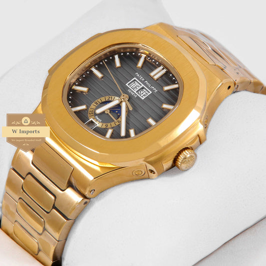 Latest Collection Annual Calendar Moon Phase Yellow Gold With Grey Dial