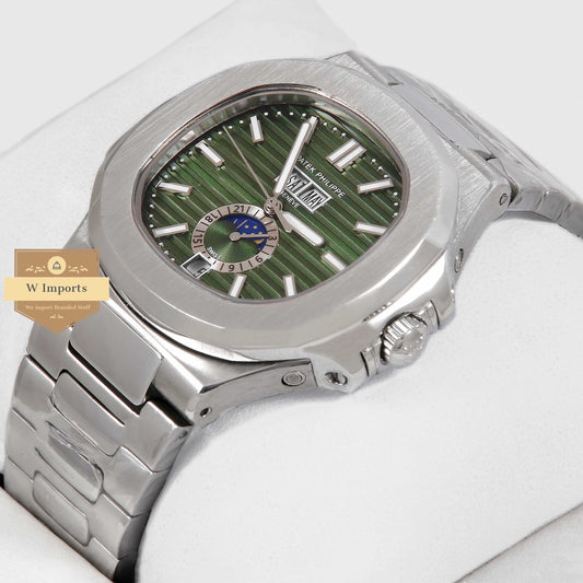 Latest Collection Annual Calendar Moon Phase Silver With Green Dial