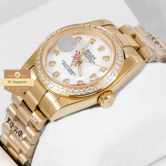 Latest Ladies Collection 31 Yellow Gold With White Dial Stone Bezel Automatic Watch ZR Factory