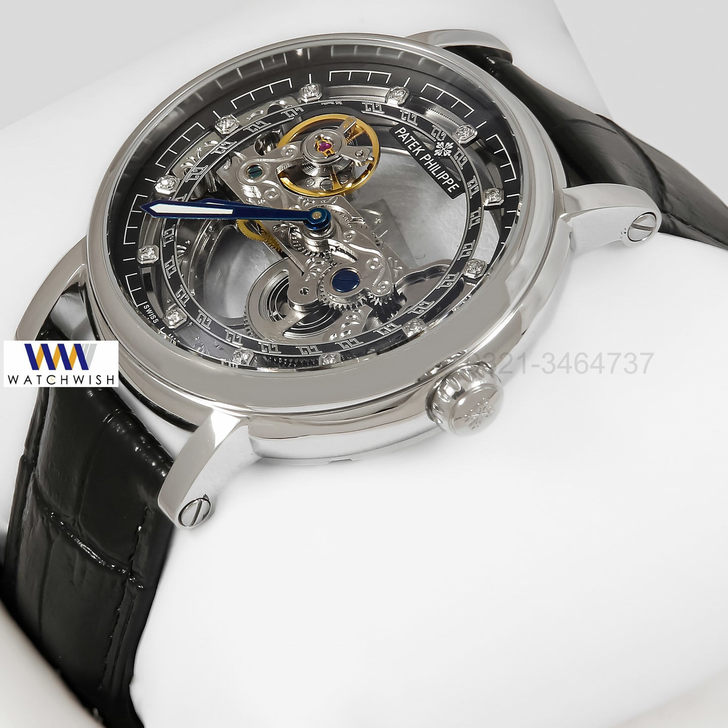 LATEST COLLECTION TRANSPARENT SKELETON DIAL WITH SILVER CASE & BLACK LEATHER STRAP