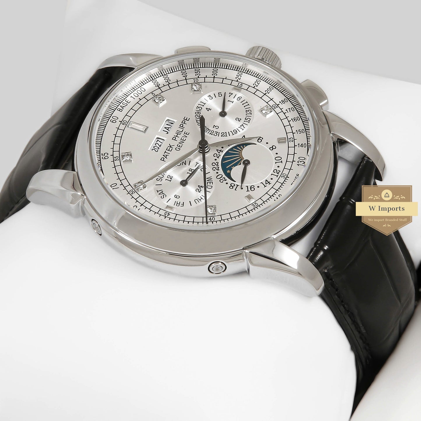 LATEST COLLECTION CHRONOGRAPH SILVER CASE WITH DIAL & BLACK LEATHER STRAP
