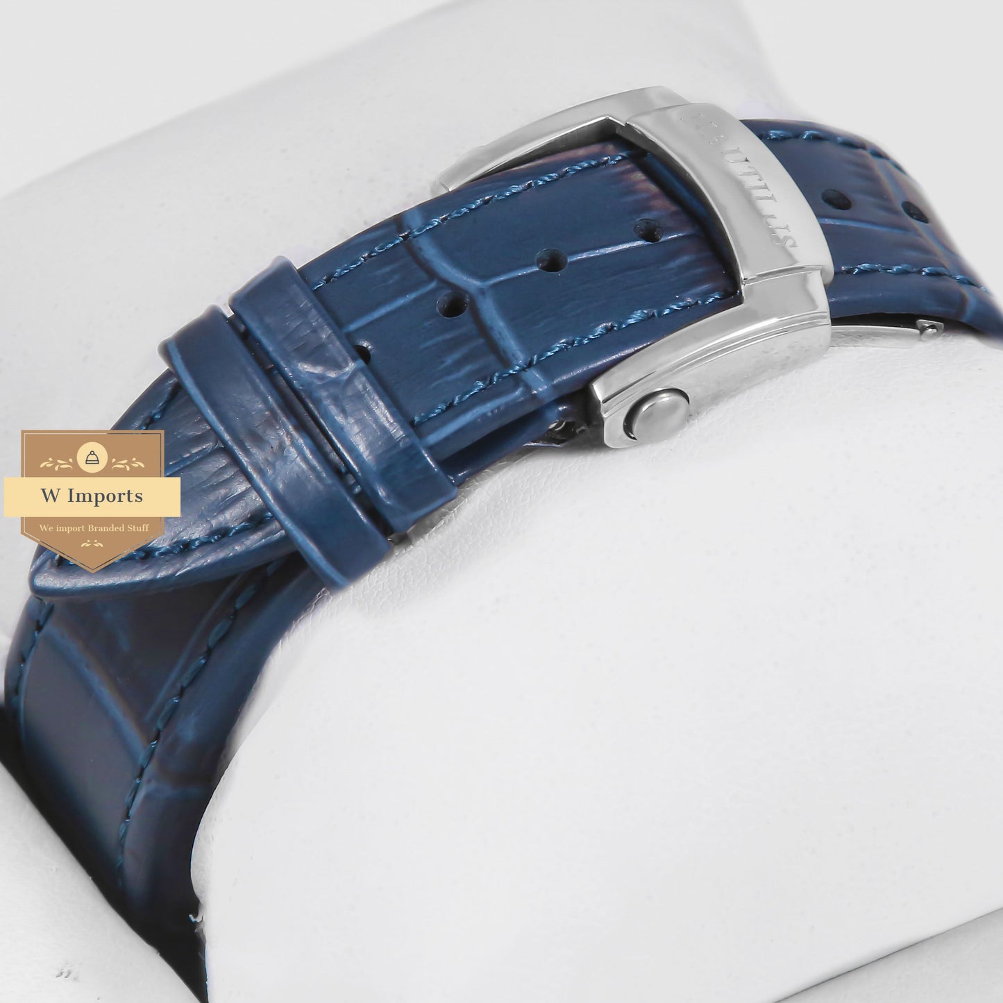 Latest Collection Annual Calendar Moon Phase Silver Stone Case With Blue Dial & Leather Strap