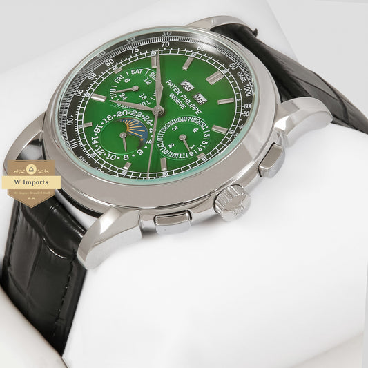 LATEST COLLECTION CHRONOGRAPH SILVER CASE WITH GREEN DIAL & BLACK LEATHER STRAP