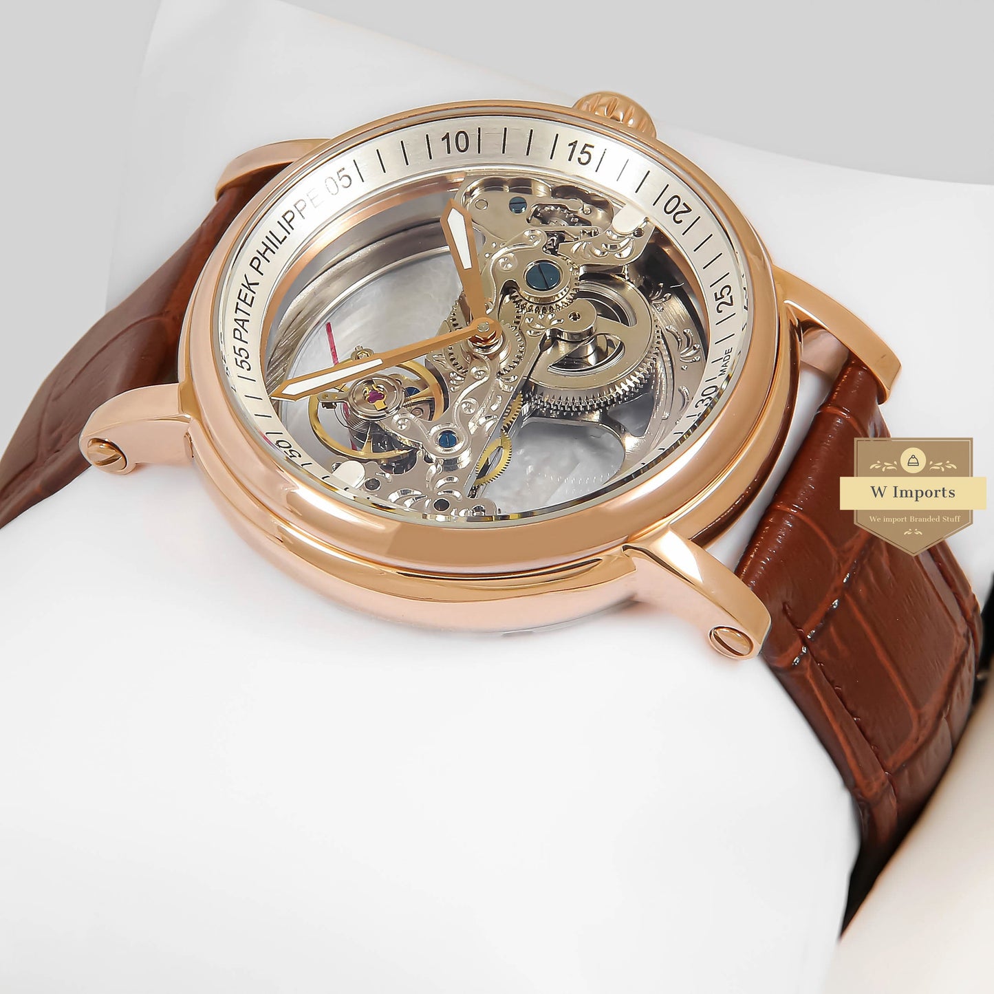 Latest Collection Transparent Skeleton Dial With Rose Gold Case & Brown Leather Strap Watch For men