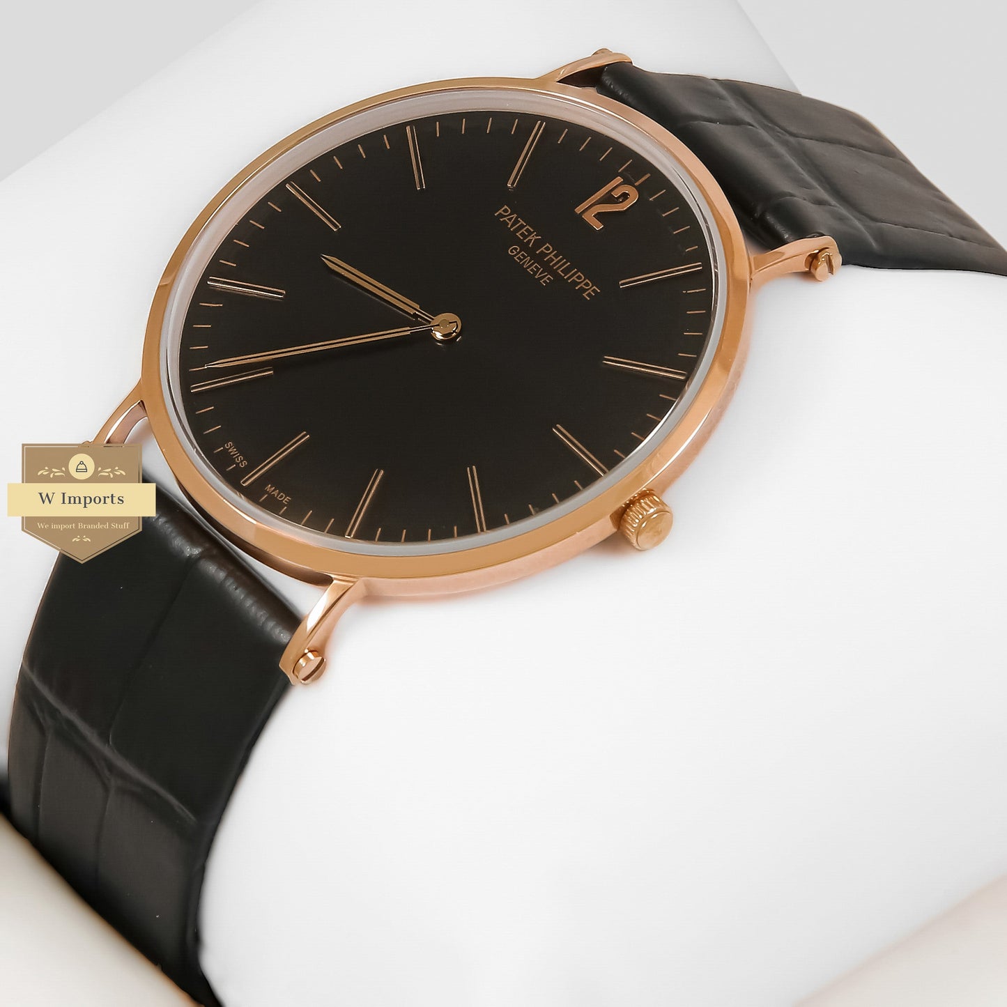LATEST COLLECTION ROSE GOLD CASE WITH BLACK DIAL & BLACK LEATHER STRAP