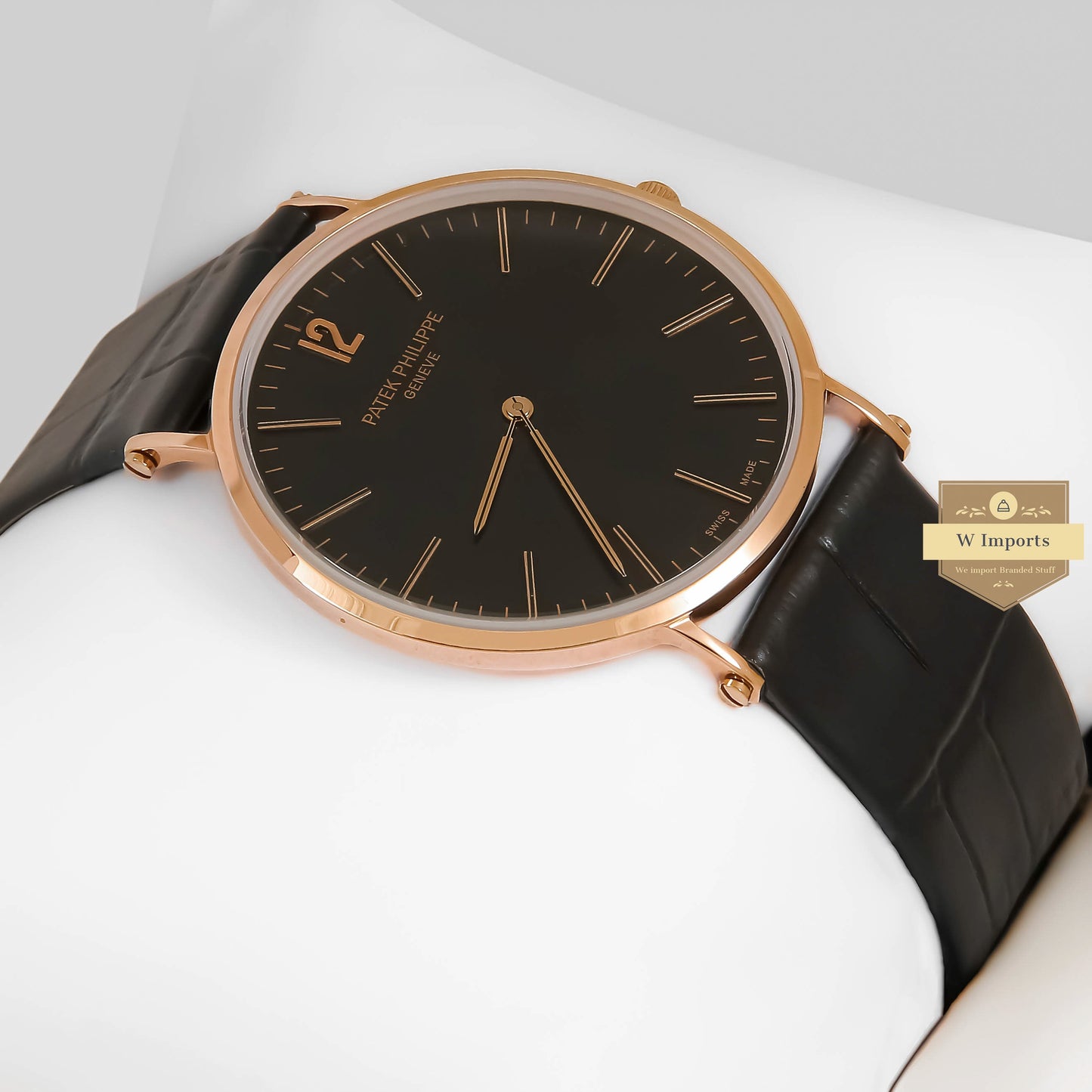 LATEST COLLECTION ROSE GOLD CASE WITH BLACK DIAL & BLACK LEATHER STRAP