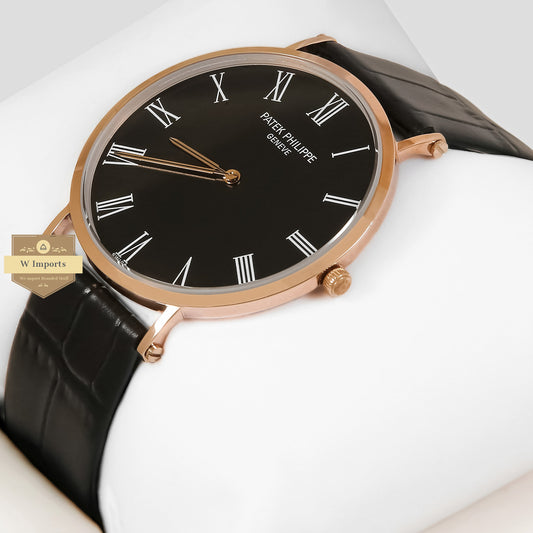 LATEST COLLECTION ROSE GOLD CASE WITH BLACK DIAL & LEATHER STRAP